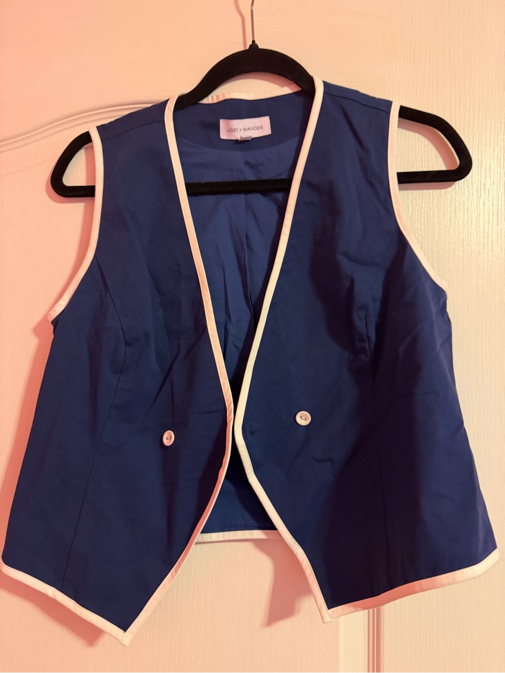 Lost + Wander Navy Blue Sleeveless Vest with White Trim